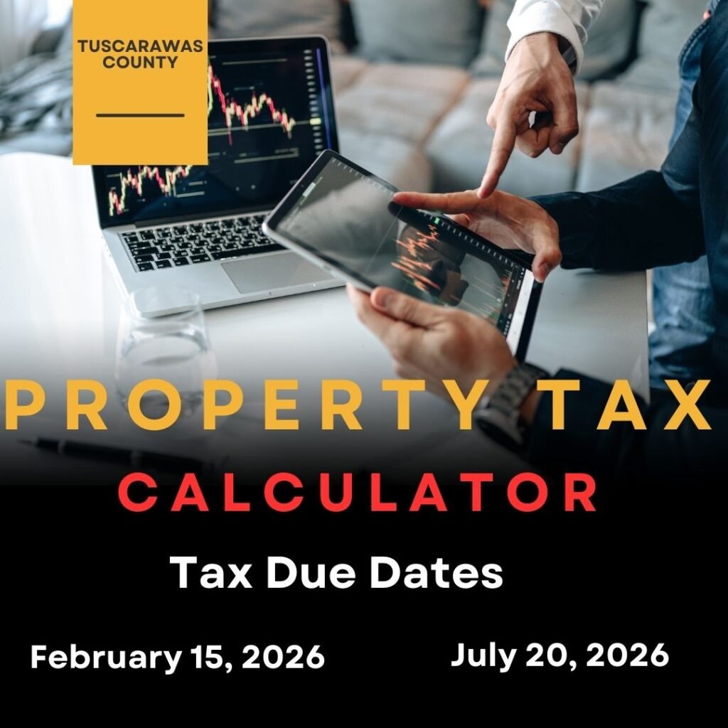 Map of Tuscarawas County showing property tax rates by area in Ohio