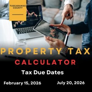 Map of Tuscarawas County showing property tax rates by area in Ohio
